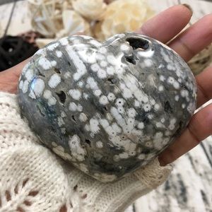 Orbicular Jasper Heart With Green Druzy Vugs